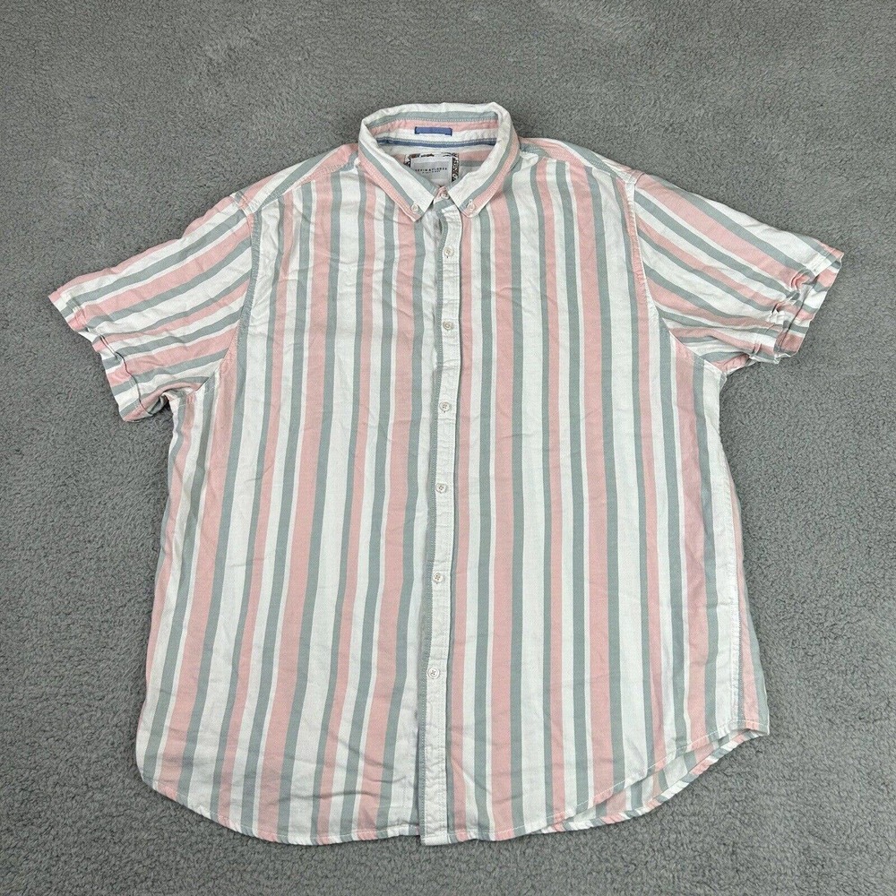 Denim Flower Shirt XL Multicolored Striped Ricky Singr Short Sleeve‎ Button Down